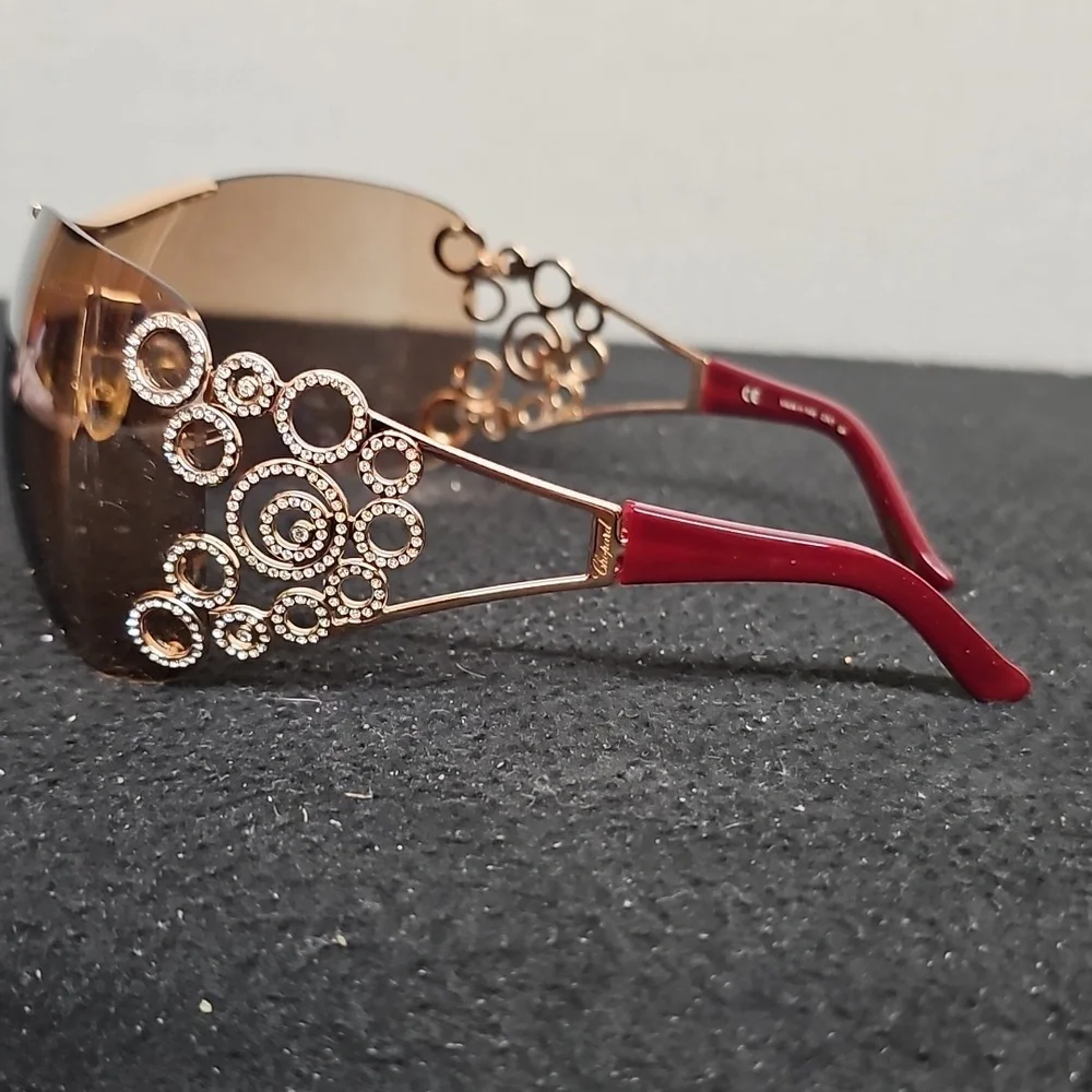 Chopard Brown Gradient Shield Sunglasses with Gold Accents